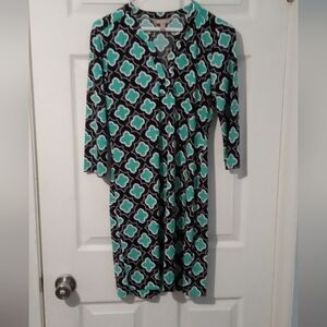 Banana Republic Black and Teal Patterned Dress